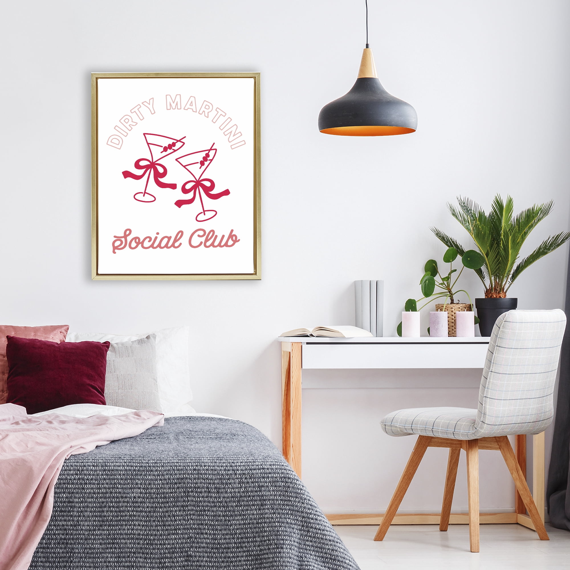 Stupell Industries Pink Martini Social Club Gold Framed Floater Canvas Wall Art, design by Lettered and Lined