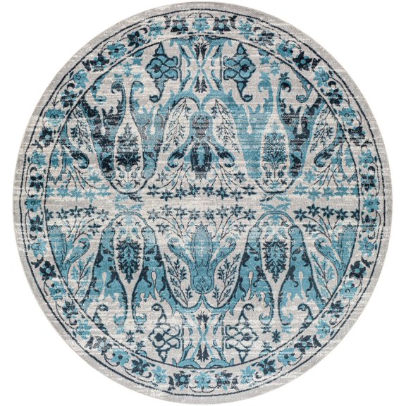 Mark&Day Washable Rugs, 7ft Round West Lebanon Traditional Navy Area Rug, Blue Beige Carpet for Living Room, Bedroom or Kitchen (6'7" Round, Machine Washable)