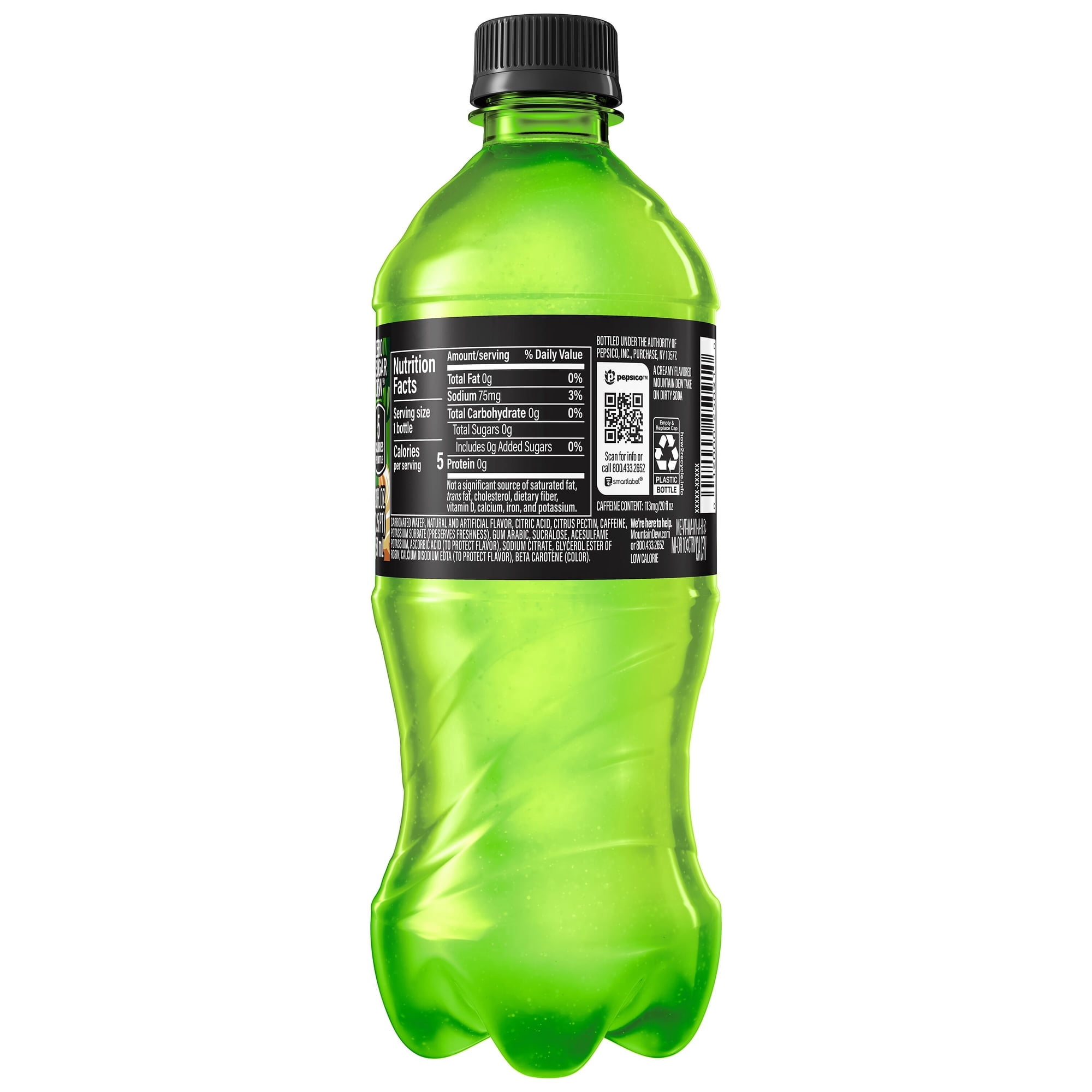 Mountain Dew Zero Sugar Dirty Cream Soda, 20 Oz Bottle -24-pack