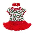 thumbnail image 2 of Outfits for Girls Size 0-3Month Toddler Infant Toddler Christmas Printed Short Sleeve Romper Skirt with Headband 2Pc Children Suit Girls Clothing Set Watermelon Red, 2 of 5