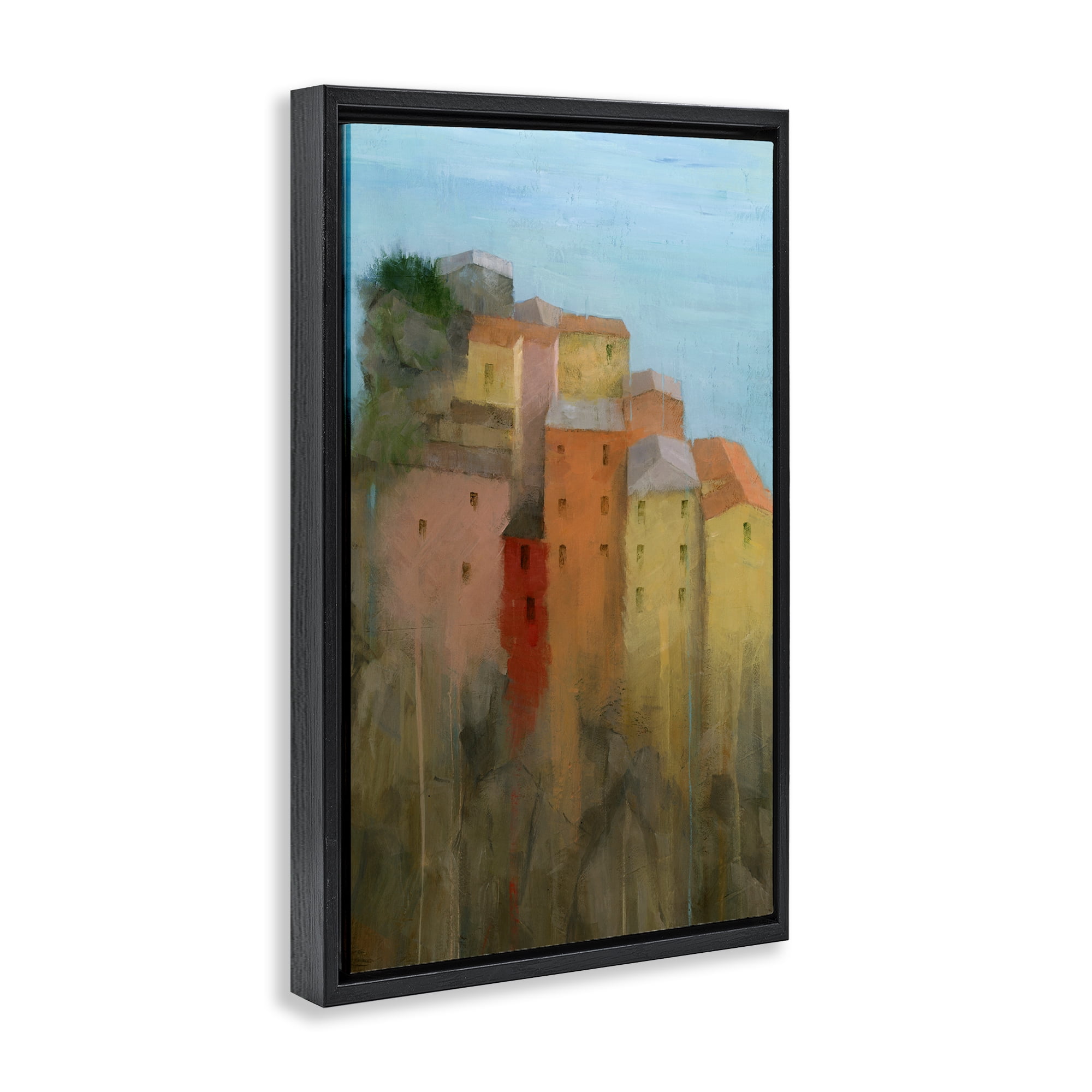 Stupell Industries Tall Seaside Architecture Buildings & Architecture Painting Black Floater Framed Canvas Art Print Wall Art, 21 x 31