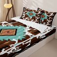 thumbnail image 3 of jejeloiu Southwestern Tribal Zipper Twin Comforter Sets with Fitted Sheet and 2 Pillowcases,Cowhide Print Zipper Bedding Set For Boys,Brown Turquoise,Reversible,4 Pieces, 3 of 7