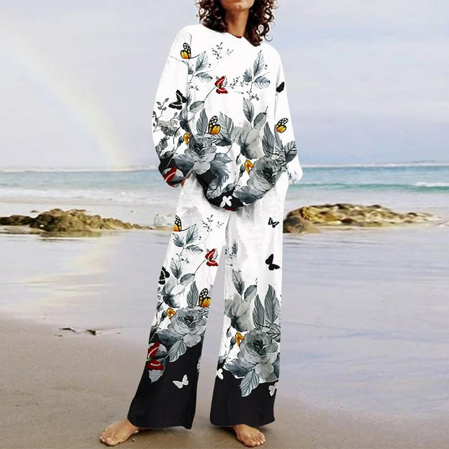 Puntoco Conjunto de pantalones y manga larga estampados a la moda para mujer, conjunto informal de dos piezas, liquidación Puntoco Puntoco-2224