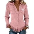 thumbnail image 6 of Women's Vintage Western Cowgirl Suede Shirts Long Sleeve Button Down Slim Fit Fringe Shirts Tops Womens Fringe Suede Western Cowgirl Shirts Vintage Rodeo Tops Slim Fit Country Concert Jacket, 6 of 9