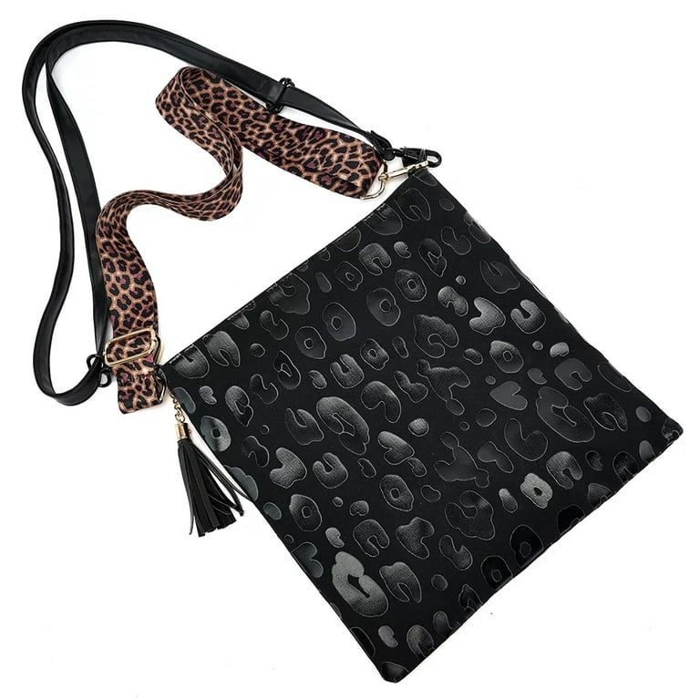 Crossbody Cow Print Front Zipper Tassel Bag With Adjustable Straps, 2 Colors
