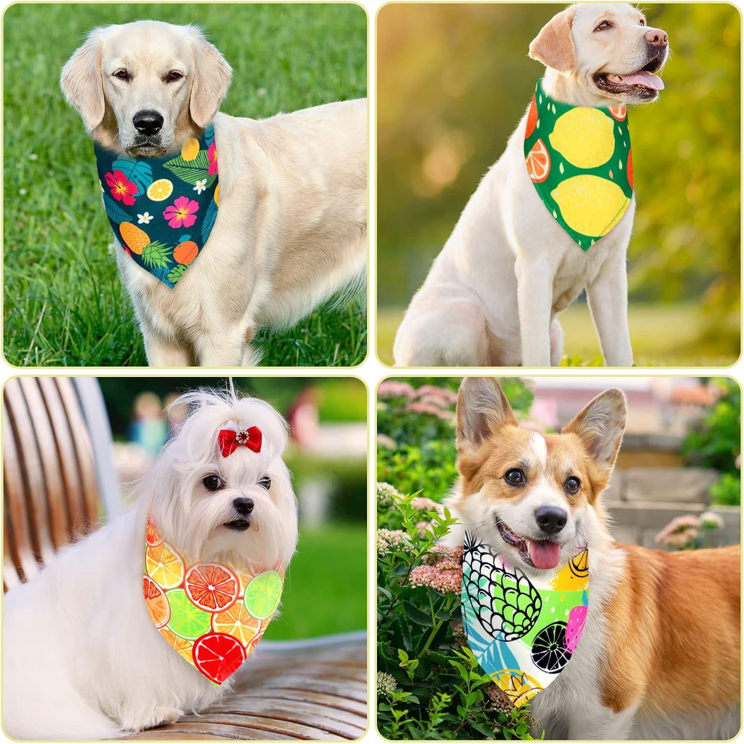 30 Pack Spring Dog Bandanas Bulk Summer Fruit Pet Bandanas Soft Triangle Dog Scarfs Polyester Bandana Pet Costume Cute Scarf Bibs with Flowers Patterns for Medium Large