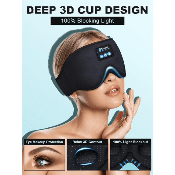Sleep Headphones, 3D Sleep Mask Bluetooth Wireless Music Eye Mask, Sleeping Headphones for Side Sleepers Sleep Mask with Bluetooth Headphones Ultra-Thin Stereo Speakers Perfect for Sleeping