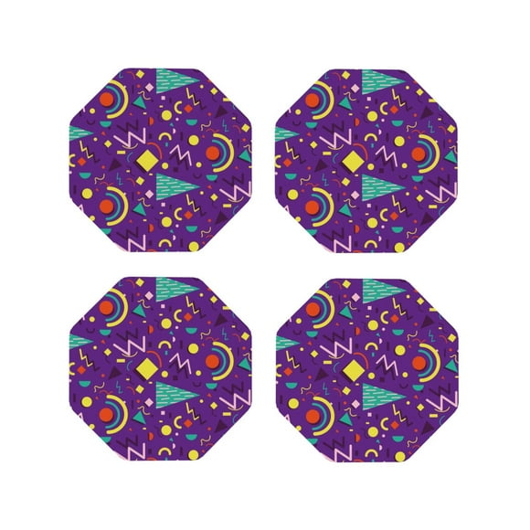 Vsdgher Retro 80s Style Print Leather Coasters for Drinks, Durable Drink Coasters 4 Set for Tabletop Protection, Luxurious Home Décor and Housewarming Gift-Octagon