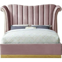 Pemberly Row Contemporary Solid Wood and Velvet King Bed in Pink