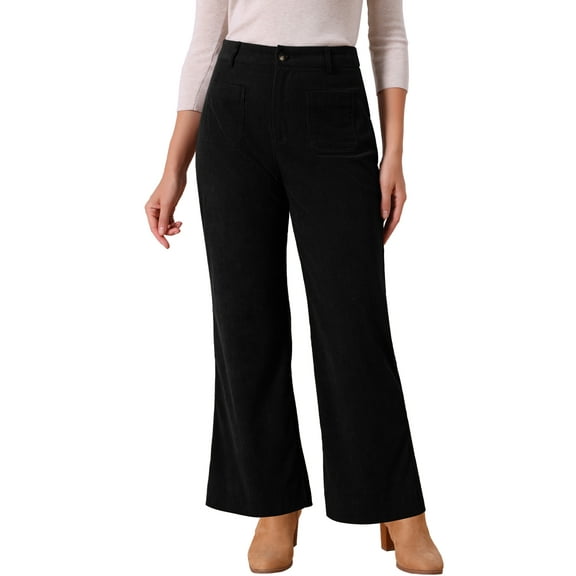 DARING DIVA Women's High Waisted Corduroy Wide Leg Pants with Pockets S Black
