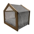 thumbnail image 2 of Abstract Pet House, Weathered Look Geometric Design with Perpendicular Skew Lines Modern Art, Outdoor & Indoor Portable Dog Kennel with Pillow and Cover, 5 Sizes, Black and White, by Ambesonne, 2 of 5