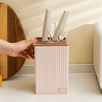 Rirozkan Knife Holder, Countertop Kitchen Knife Storage Block with Utensil Organizer, Multi Functional Knife Stand, for Chef Knives Chopsticks Forks Spoons, Pink