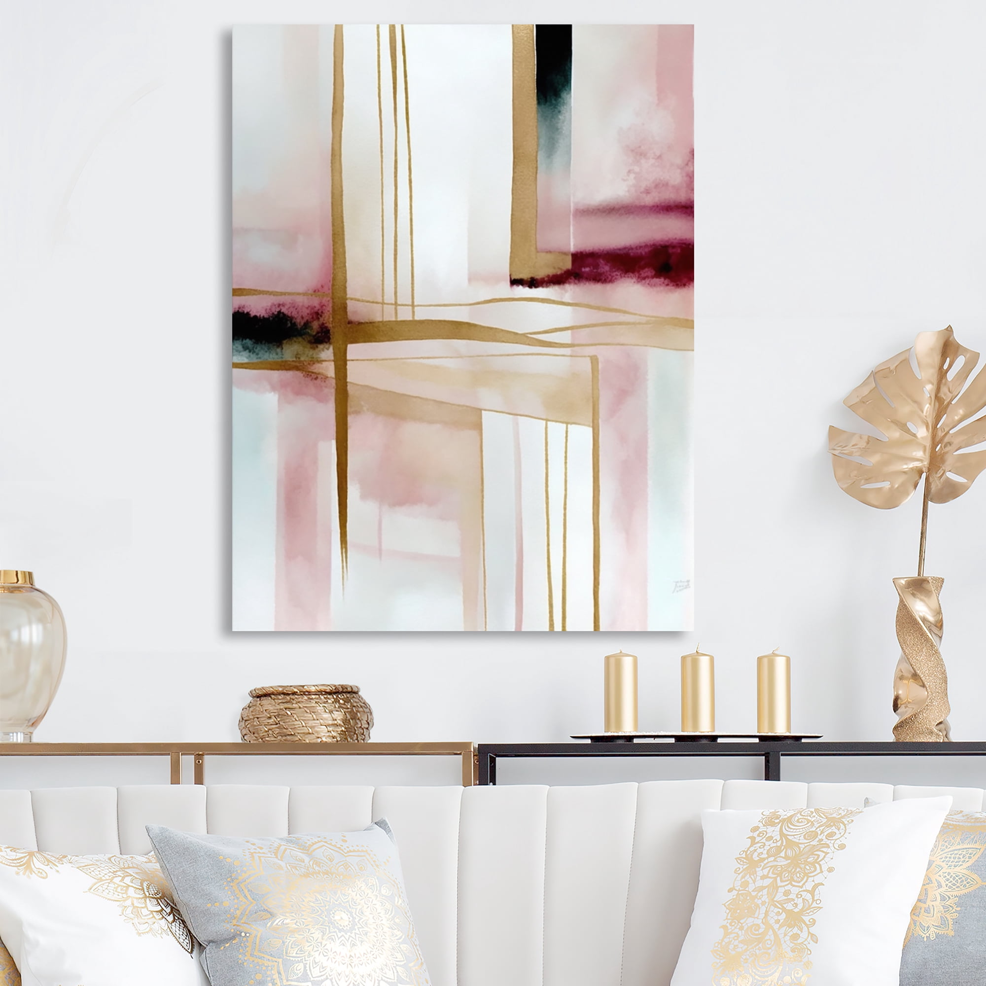 Designart Abstract Geode Geometric Pink And Red II Canvas Wall Art