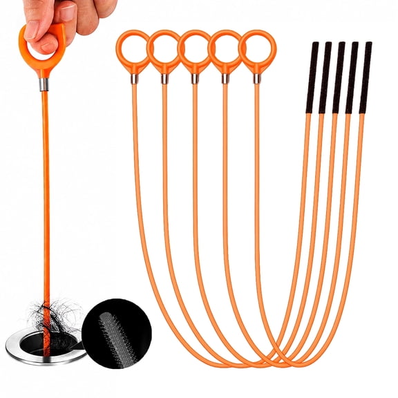 YUJING SUPERLILIFE 30 Inch Drain Snake Hair Clog Remover Tool, Sink Snake Drain Cleaner Hair Catcher Remover for Bathroom Sink Tub Shower Pipe Drain (5 Pack)