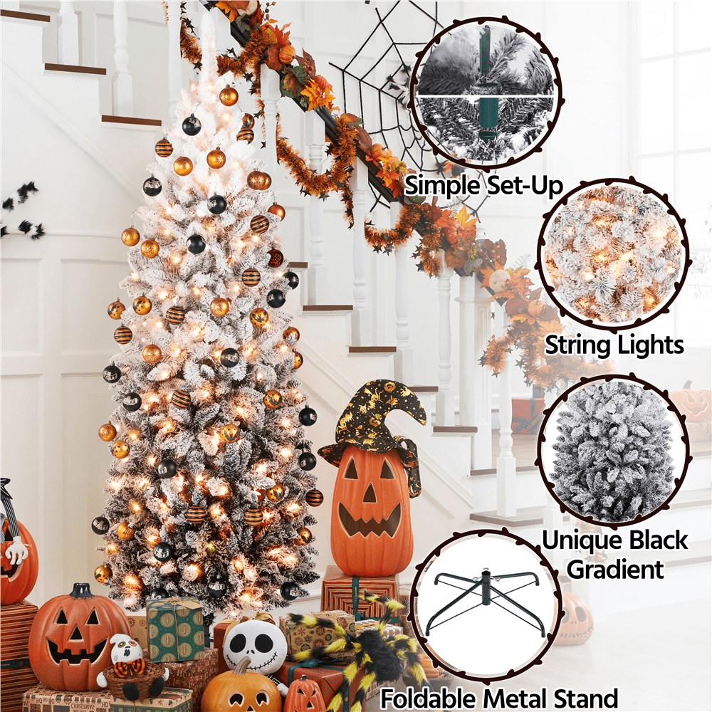 Renwick 6Ft Pre-lit Flocked Artificial Christmas Tree with 250 Incandescent Warm White Lights, Black Gradient