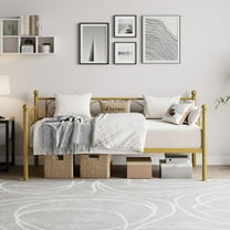 Kojooin Gold Daybed Twin Size Metal Day Bed with Floral Headboard Modern Metal Sofa Bed Frame Heavy Duty Steel Slats Supports for Living Room Guest Room Durable and Stylish