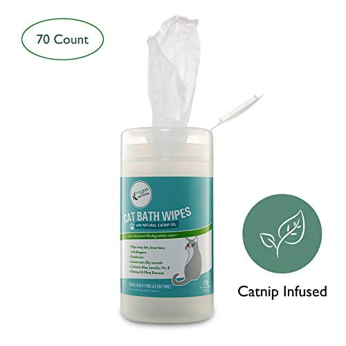 Hygea Natural Catnip Infused Cat Wipes, 70 Count for Bathing