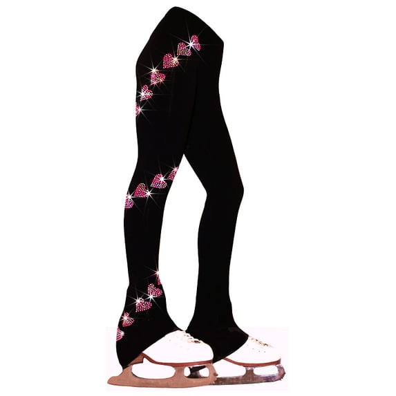 Ice Skating Pants with "Pink Spiral Hearts" Rhinestuds Design