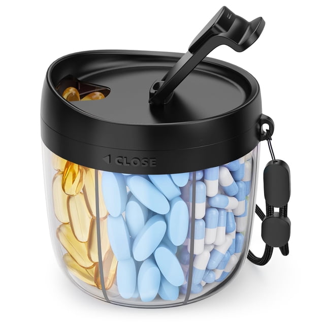 Dispensador de pastillas AMOOS Cute con 7 compartimentos sin BPA negro