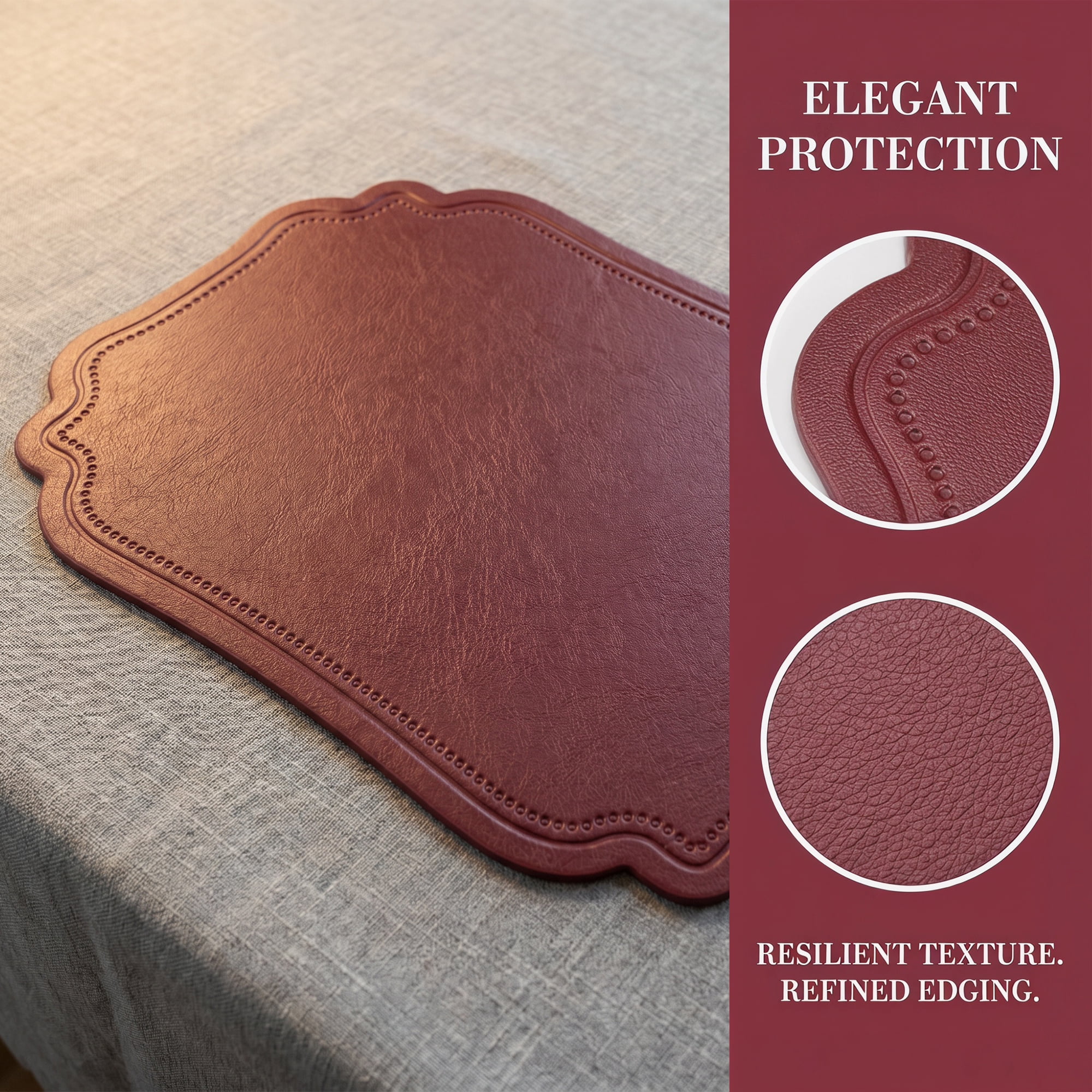 Unique Bargains Set of 6 Solid Placemats Leather Placemats for Kitchen Dining Wine Red