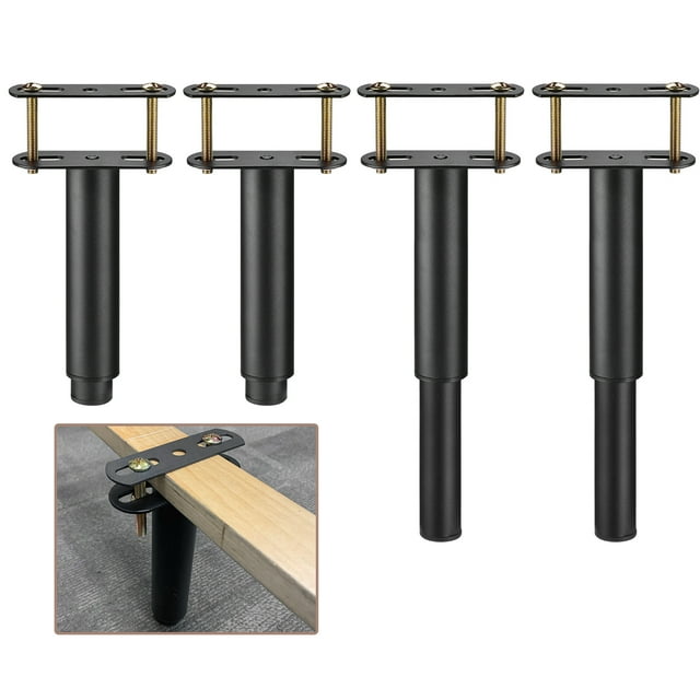 Unique Bargains Ensemble de 4 Pieds de Support de Lit en Métal Réglables, Pieds de Support de Cadre de Lit pour Lattes en Bois et Cadre de Lit en Métal, Noir