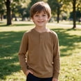 thumbnail image 2 of OGLCCG Boys Henley Shirt Long Sleeve 3 Button Crewneck Fall Tees Casual Pullover Top for School(Coffee,7-8 Years), 2 of 5