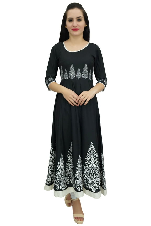 Black Casual Ethnic Kurti Long Anarkali Designer Digitally Printed Kurta-14