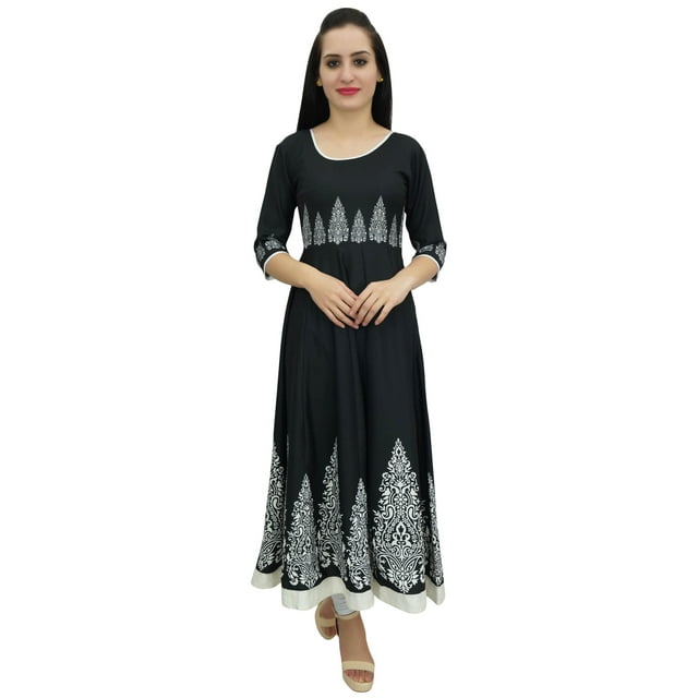 Bimba Kurti Ethnique Noire Décontractée Longue Anarkali Designer Imprimée Numériquement Kurta-16
