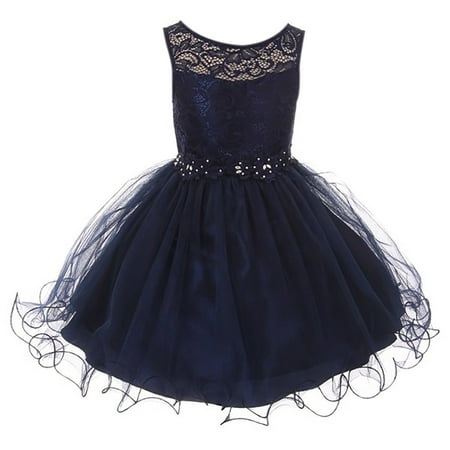 Little Girls Dress Lace Tulle Pageant Holiday Christmas Party Flower Girl Dress Navy Size 4 (M10BK49)