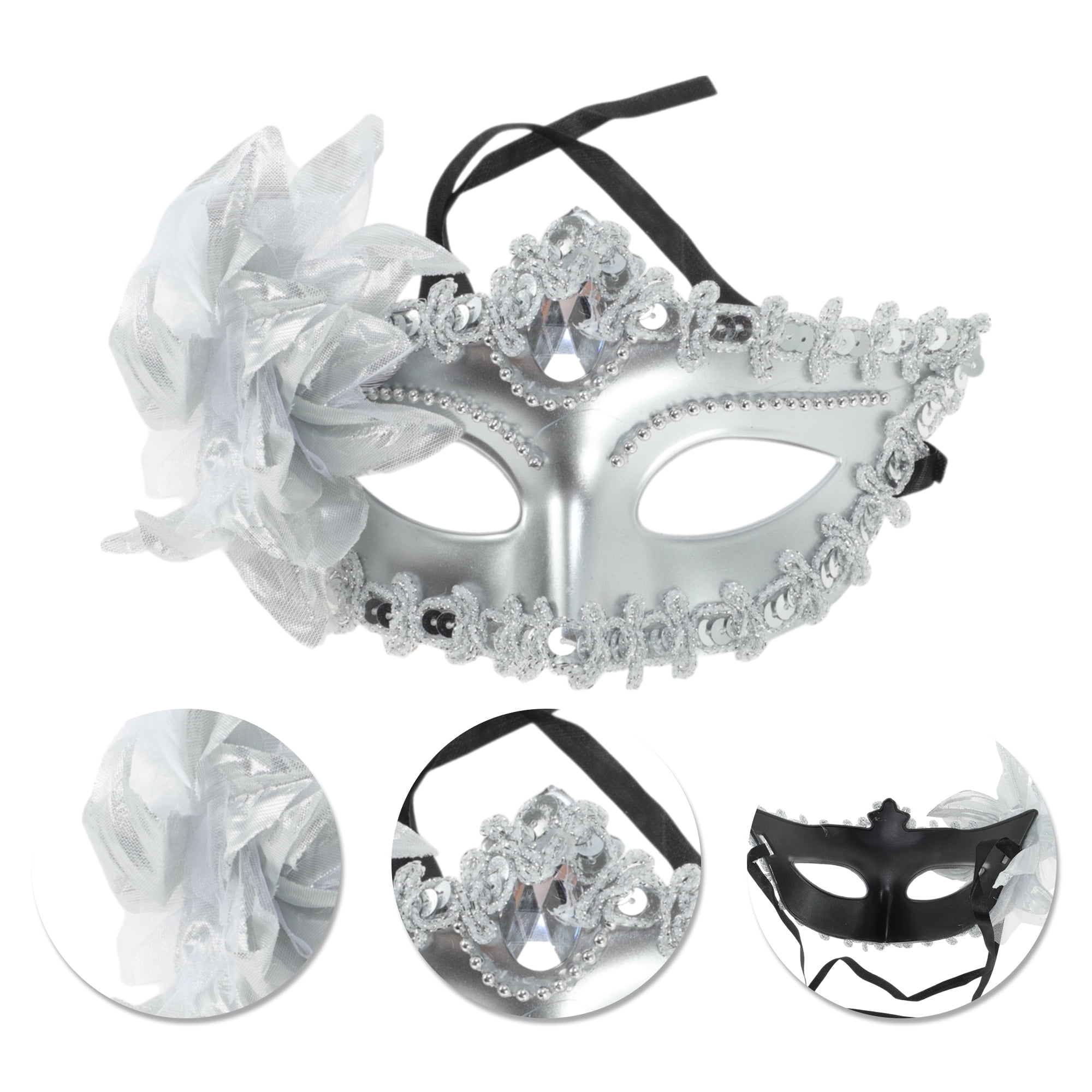 Unique Bargains 1 Pack Elegant Lily Princess Half Face Party Mask Silver Tone