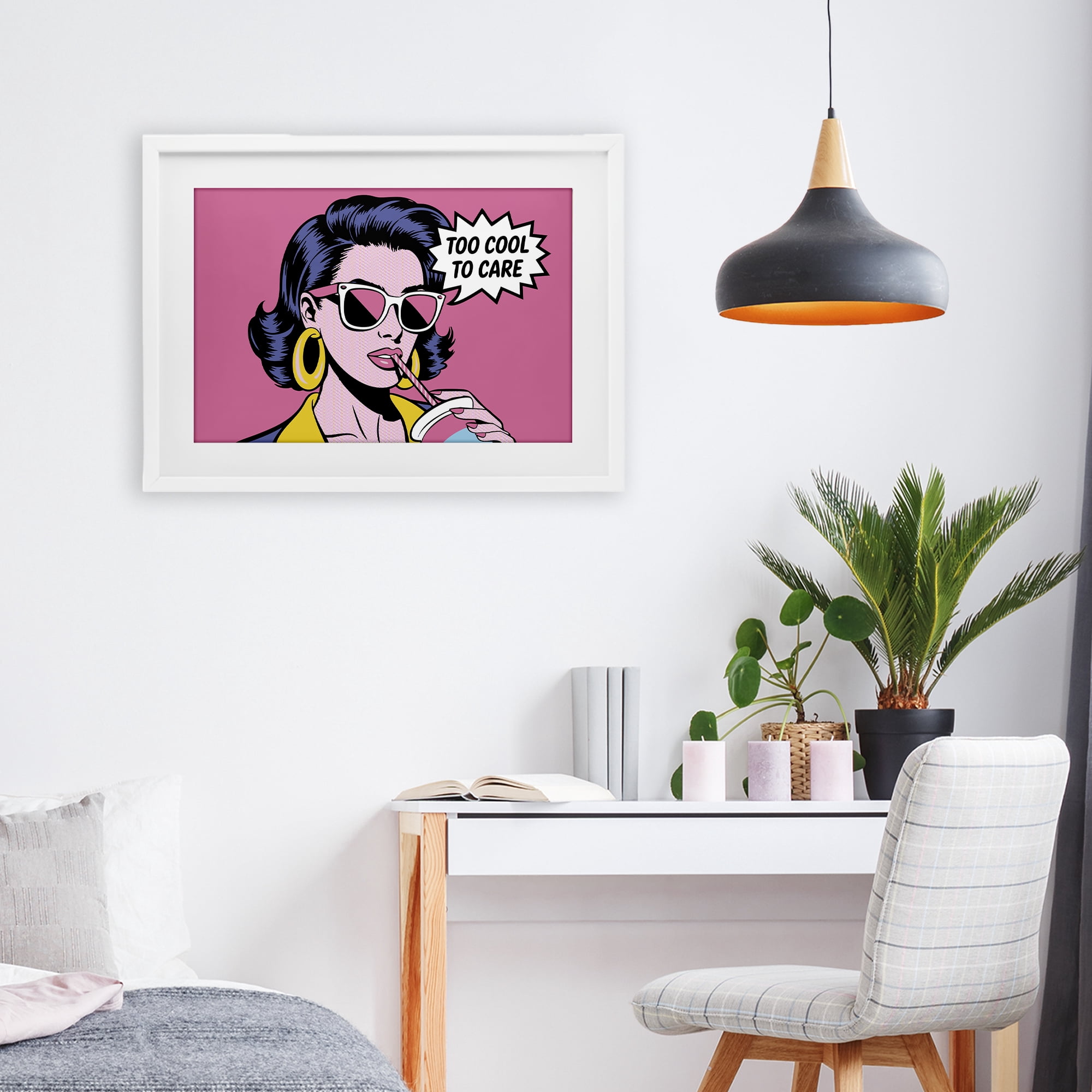 Stupell Industries Too Cool To Care Iconic White Framed Print Under Glass, design by Andreas Magnusson