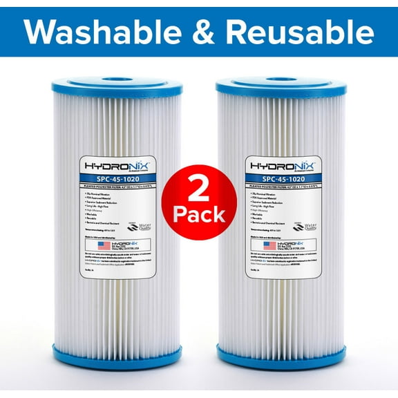 Hydronix SPC-45-1020 Whole House Pleated Sediment Water Filters 4.5" x 10" Reusable - 20 Micron, 2 Pack