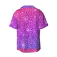 thumbnail image 2 of Naloa Pink Purple Glitter Men's Loose Fit Cuban Collar Short-Sleeve Shirt with Button-down and Chest Pocket for Everyday Wear Outings - 4X-Large, 2 of 7