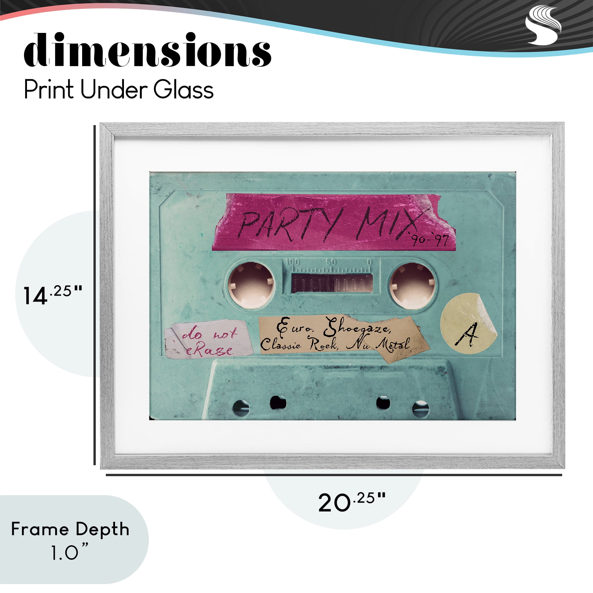 Stupell Industries Retro Party Mix Cassette Gray Framed Print Under Glass, design by Annabelle Hall