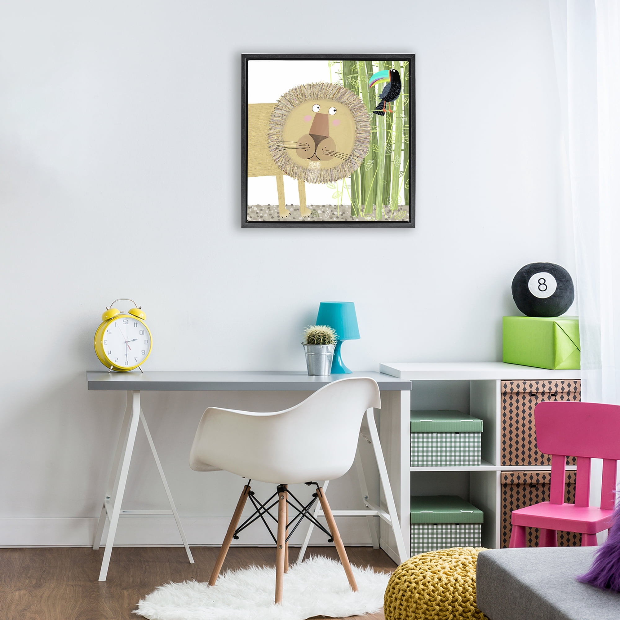 Stupell Industries Lion with Bamboo Trees & Toucan Black Framed Floater Canvas Wall Art, design by Carla Daly