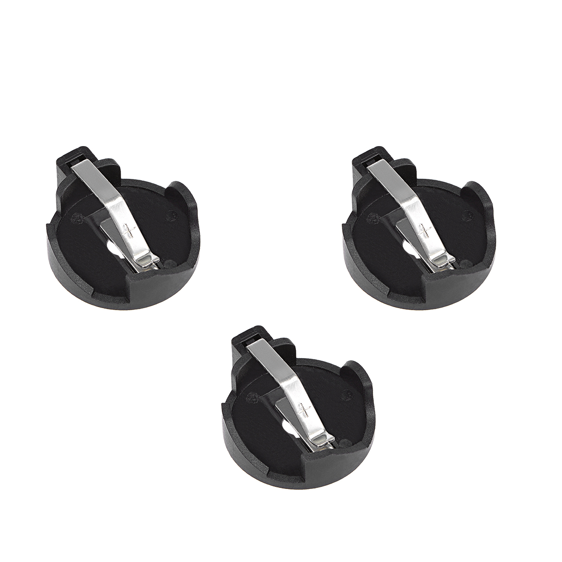 3 Pcs 2 Terminals Round Horizontal Coin Button Battery Holder Black for