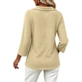 thumbnail image 3 of Bosfbaoi 3/4 Sleeve Collared Tops for Women Solid V Neck Henley Casual Blouses, 3 of 6
