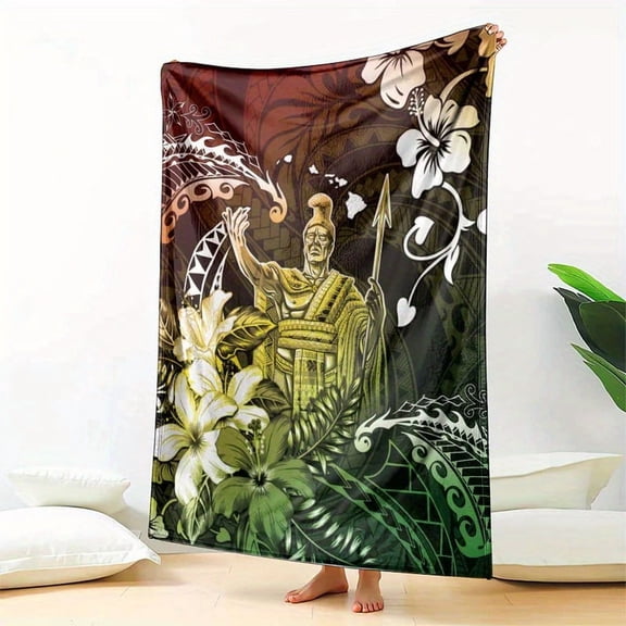 Polynesian Hawaiian Throw Blanket – Soft All-Season Flannel with Tropical Hibiscus & Palm Leaf Print, Cozy Machine Washable Blanket for Couch, Bed & Sofa Décor