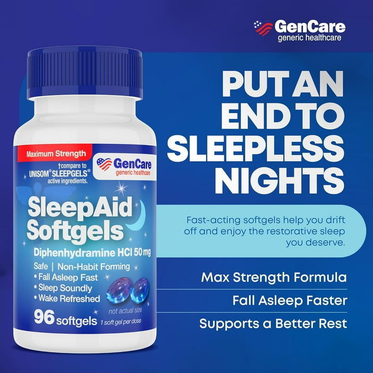 GenCare Sleep Aid Softgels, Diphenhydramine HCl 50mg, Non-Habit