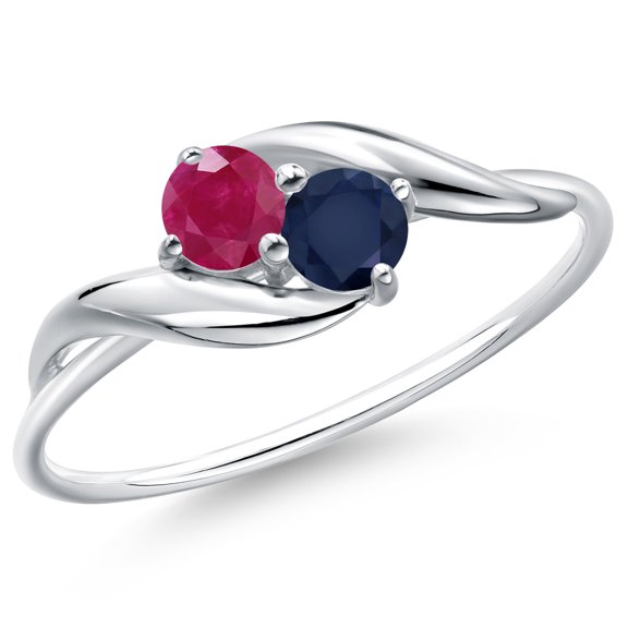 Gem Stone King 10K White Gold Round Red Ruby and Blue Sapphire Ring for Women (0.47 Cttw, Round 3.5MM, Gemstone July Birthstone, Size 6)