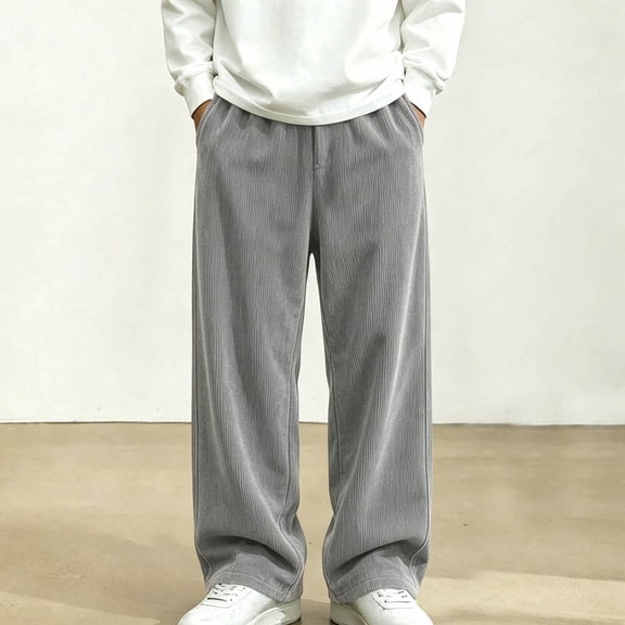 Kids Boys Corduroy Sweatpants Drawstring Joggers Casual Fleece Wide Leg Sweatpants Elastic Low Waist Straight Pants with Pockets Gray 10-11Years