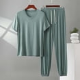 thumbnail image 2 of Men's Modal Pajamas Set Short Sleeve Bottom PJ's Pants Bedroom Pijama Sleep Night Suit 2 Piece Pjs Set Ultra Soft Size 5XL Green, 2 of 5