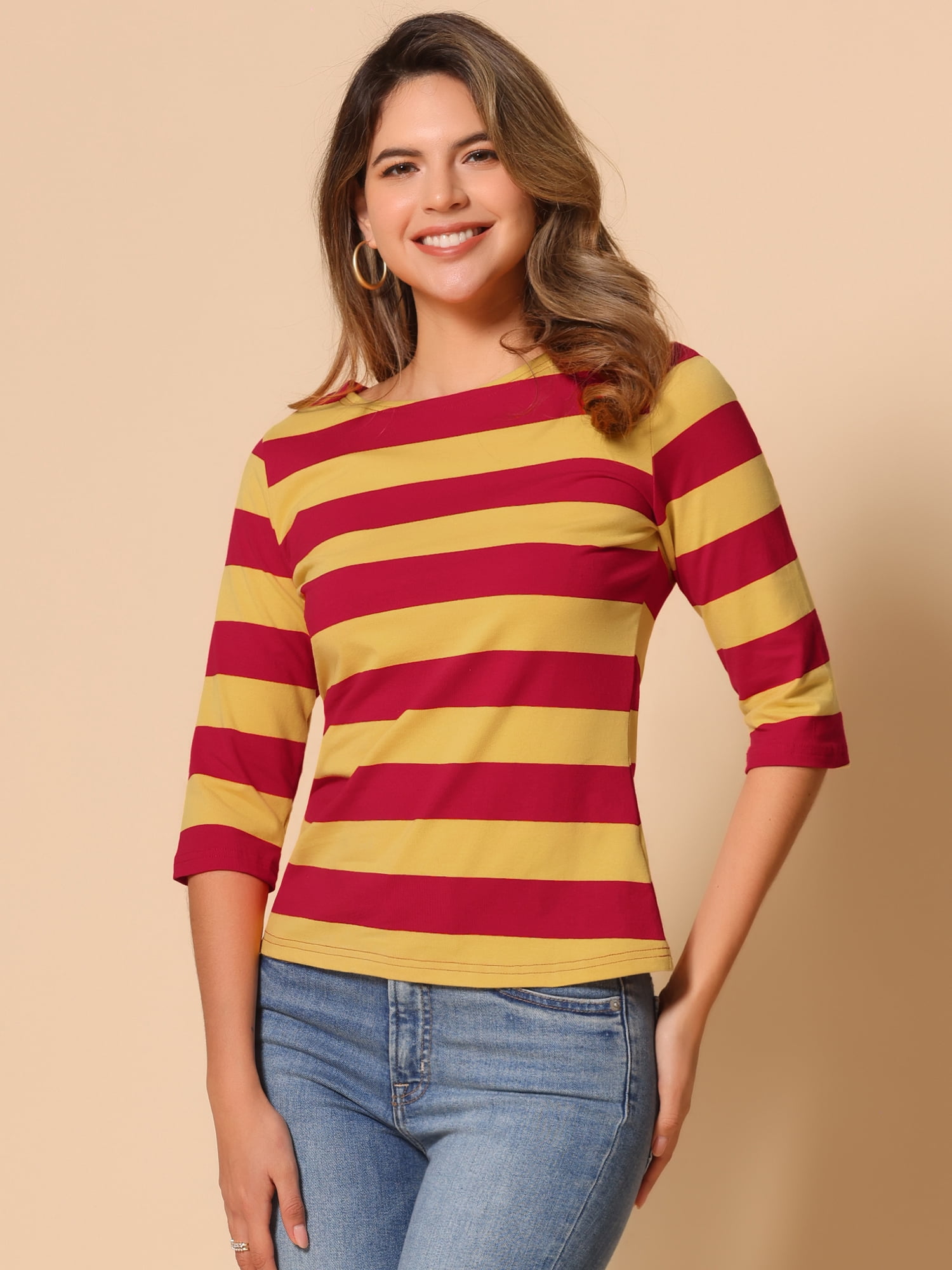 DARING DIVA Women's Halloween Costume Boat Neck Top T-Shirts XS Yellow Red