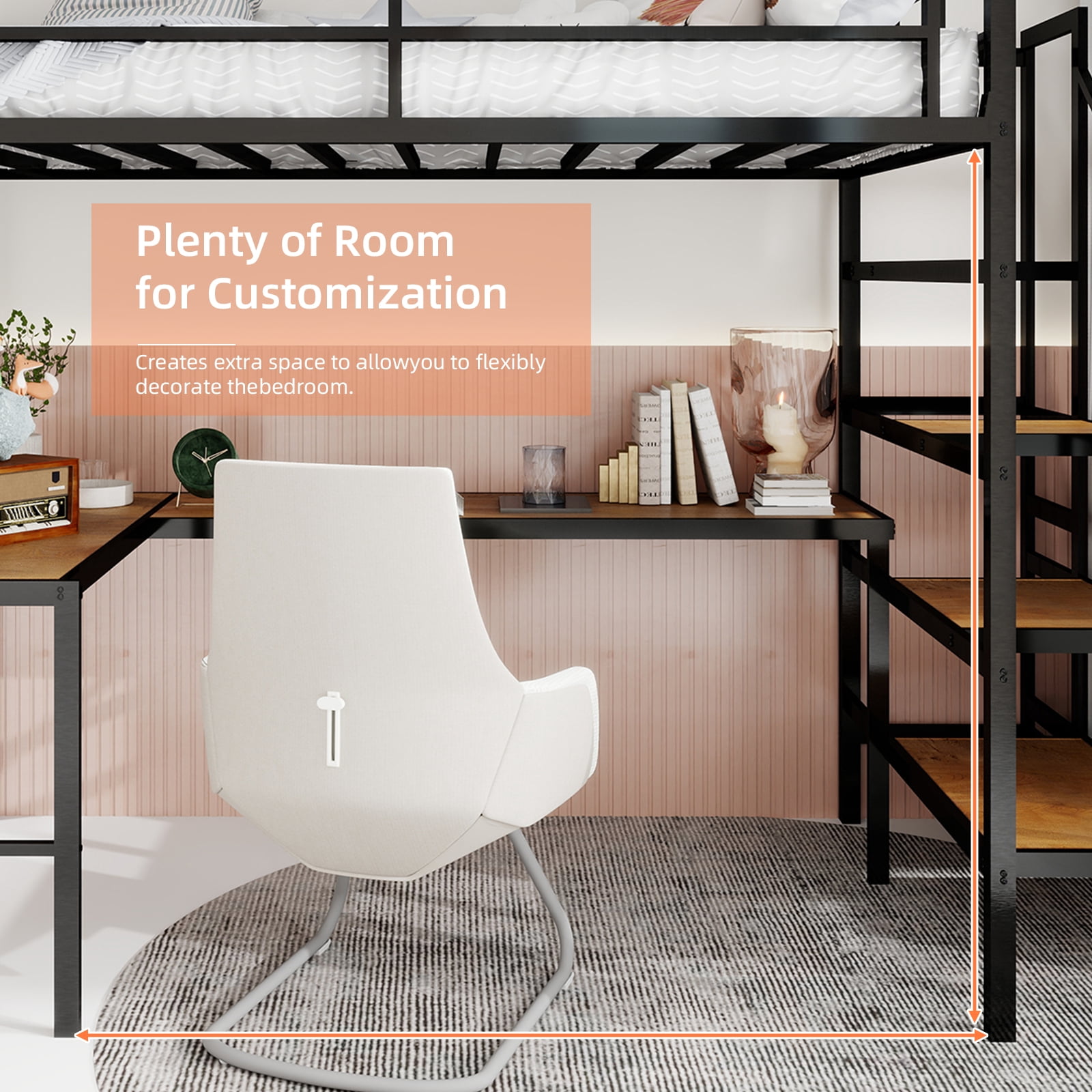 Alvantor Loft Bed Twin Size with L-shaped Desk, Metal Bed Frame with stairs for Kids/Teens, No Box Spring Needed Black