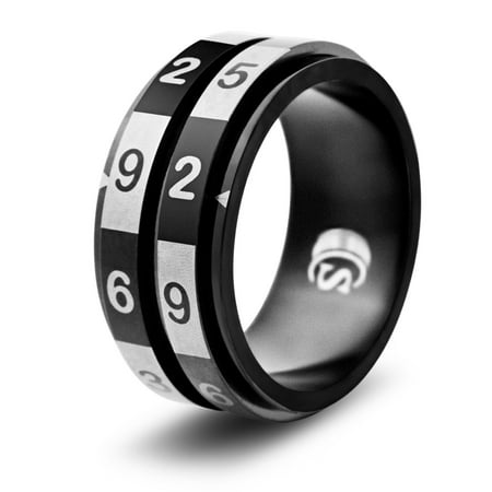 CritSuccess d100 Dice Ring with 100 Sided Die Spinner (Size 11 - Stainless Steel - Black)
