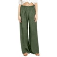 thumbnail image 6 of PiGOGI Women's Linen Blend Wide Leg Pants High Waisted Loose Flowy Trousers Elastic Waistband Casual Comfortable for Summer Beach Green XL, 6 of 6