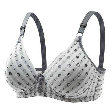 WREESH Push-Up Bra Full-Figure Bra Women Large Size Comfort Print Breathable Underwear Bras Plunge Bra Underwear Gray
