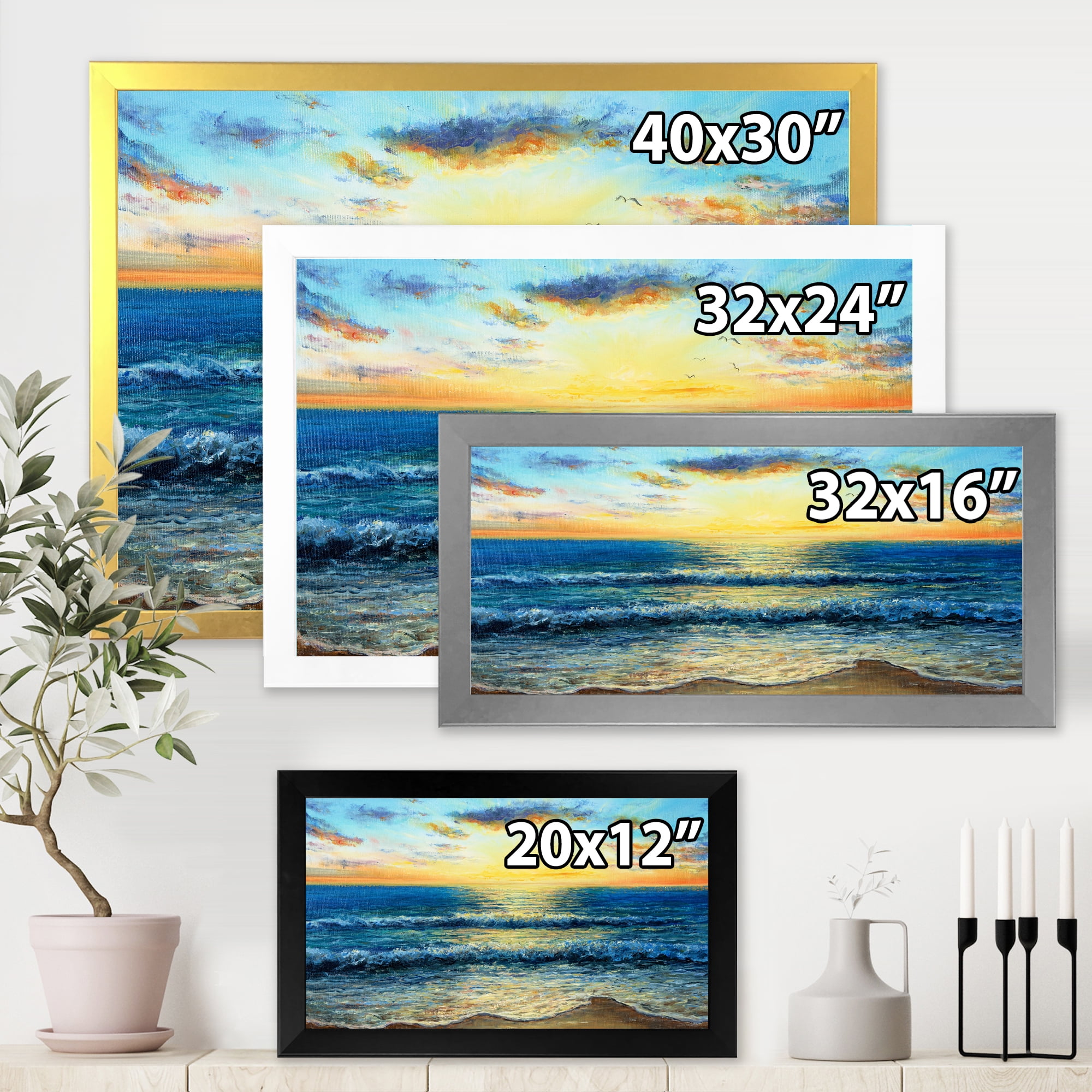 Designart 'Sunrise Glow On The Ocean Waves I' Nautical & Coastal Framed Art Print