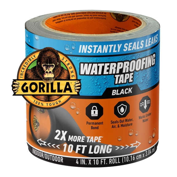 Gorilla Waterproof Patch & Seal Black Tape 4 inch x 10 foot Roll