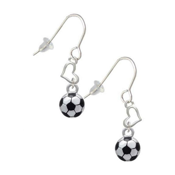Silvertone 3-D Soccer ball Heart French Earrings
